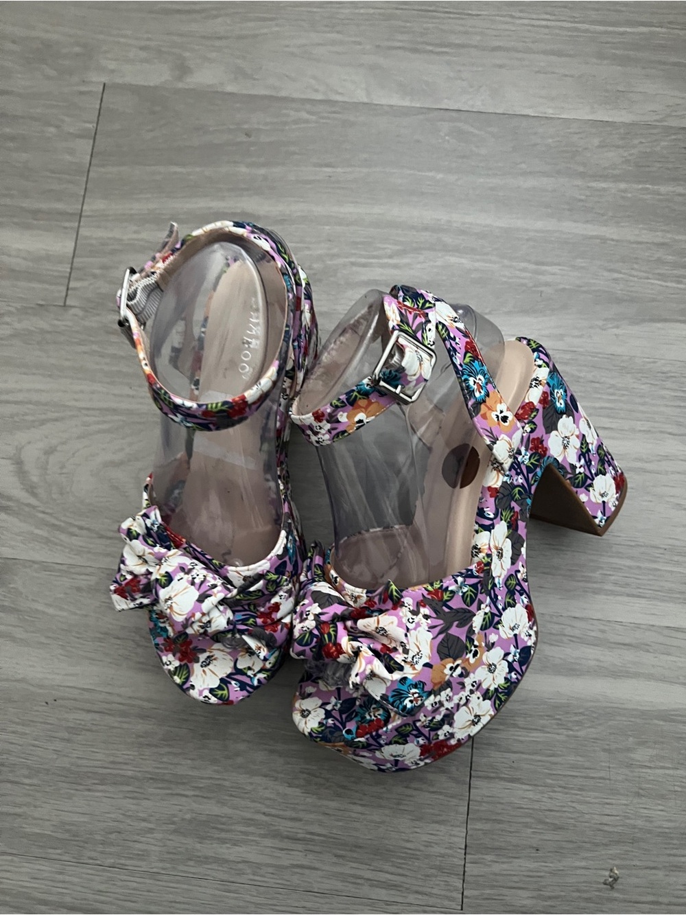 Bamboo Floral Platform Sandals Women’s Size 8 Bow Block Heel